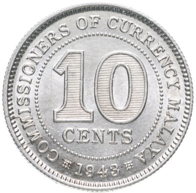 купить Малайя 10 центов (cents) 1943