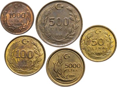 купить Турция набор монет 1988-2000 (5 штук)