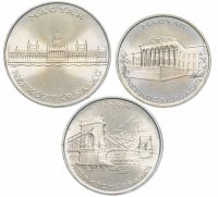 Купить Венгрия набор 3 монеты 10, 20 и 25 форинтов (forint) 1956 год - 10 летие введение форинта в обращение