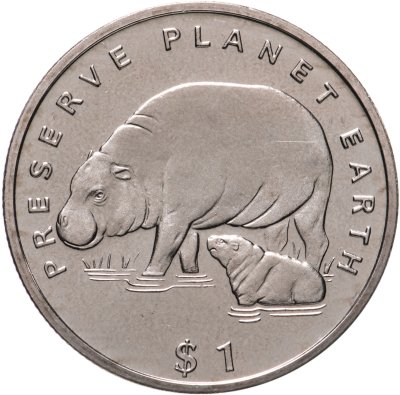 купить Либерия 1 доллар (dollar) 1994 "Сохраним планету Земля - Карликовый бегемот"