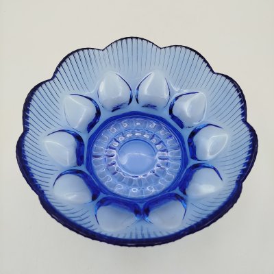 купить Конфетница синего цвета с рельефным декором, стекло, СССР, 1970-1990 гг.