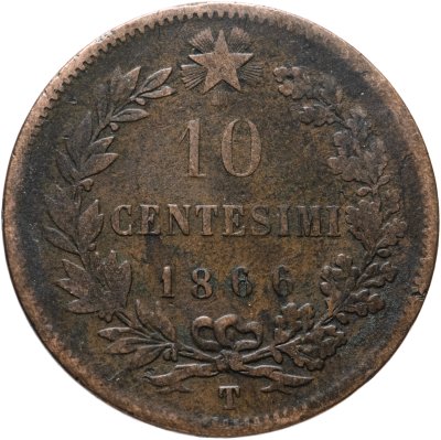 купить Италия 10 чентезимо (centesimi) 1866 T знак монетного двора: "T" - Турин