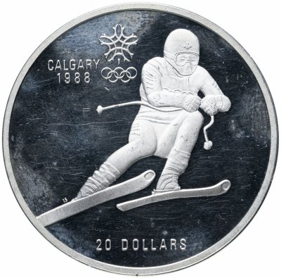 купить Канада 20 долларов (dollars) 1985 XV зимние Олимпийские Игры, Калгари 1988 - Горные лыжи