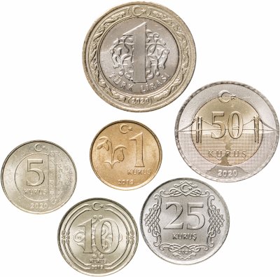 купить Турция полный набор 1, 5, 10, 25, 50 куруш и 1 лира 2015-2023