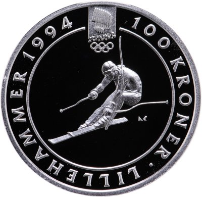 купить Норвегия 100 крон 1993 XVII Зимние олимпийские игры, Лиллехаммер 1994 - Горнолыжный спорт