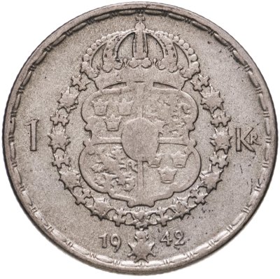 купить Швеция 1 крона (crown) 1942 Без надписи на реверсе