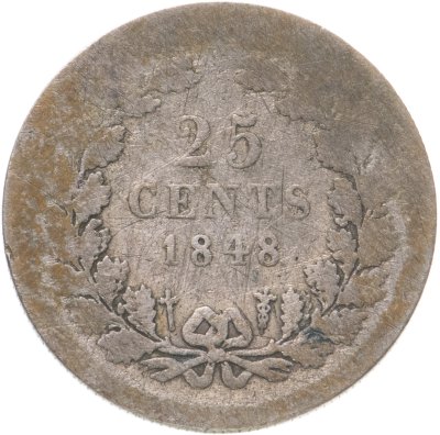 купить Нидерланды 25 центов (cents) 1848 Без точки после даты