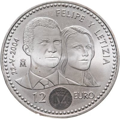 купить Испания 12 евро 2004 "Свадьба принца Фелипе и Летиции"