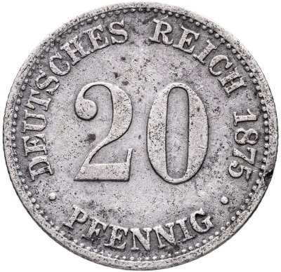 купить Германия 20 пфеннигов (pfennig) 1875 G знак монетного двора: "G" - Карлсруэ