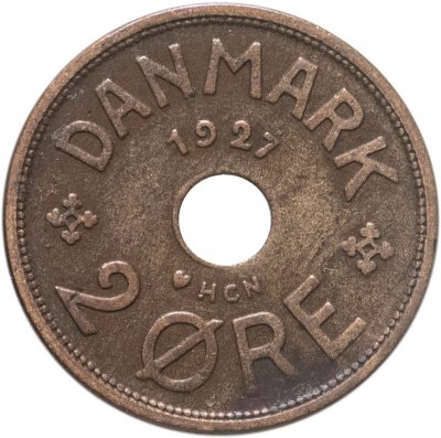 купить Дания 2 эре (ore) 1927, отметка ♥ HCN