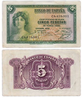 купить Испания 5 песет 1935 Pick 85a(2)