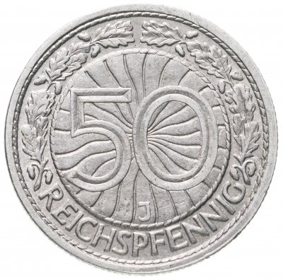 купить Германия 50 рейхспфеннигов (reichspfennig) 1927 J знак монетного двора "J" — Гамбург