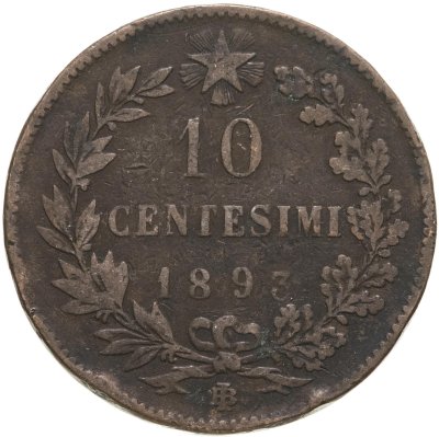 купить Италия 10 чентезимо (centesimi) 1893 Знак монетного двора: "M" - Милан