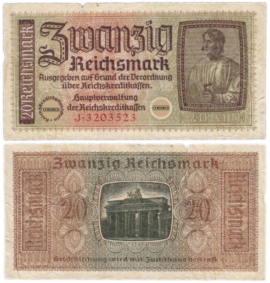 купить Германия, Третий рейх 20 рейхсмарок (reichsmark) 1939-1945 "Немецкие оккупационные территории"