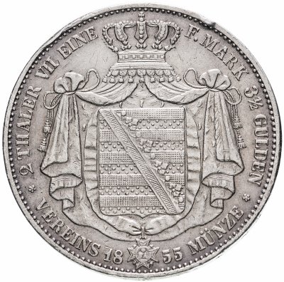 купить Саксония 2 талера (двойной талер) 3 1/2 гульдена 1855