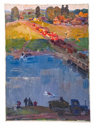 купить Картина "У реки Вишера", холст, масло, сосновый подрамник, художник Виноградов Семен Николаевич, Ижевск, СССР, 1980-1990 гг.