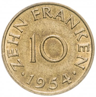 купить Саар 10 франков (francs) 1954