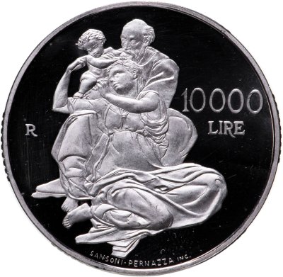 купить Сан-Марино 10000 лир 2000 "Микеланджело" в футляре с сертификатом