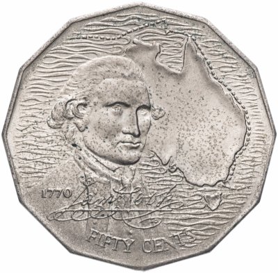 купить Австралия 50 центов (cents) 1970 "200 лет австралийскому путешествию капитана Кука"