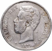 купить Испания 5 песет (pesetas) 1871