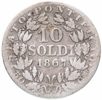 купить Папская область 10 сольдо (soldi) 1867 Надпись "PIVS·IX·PON·" на аверсе XXII