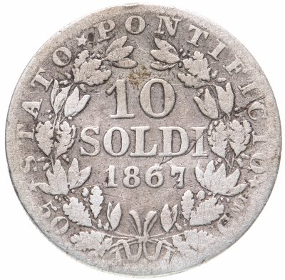 купить Папская область 10 сольдо (soldi) 1867 Надпись "PIVS·IX·PON·" на аверсе XXII