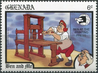 купить Гренада Почтовая марка 1989 ""Бен и я". Бен работает на печатном станке"