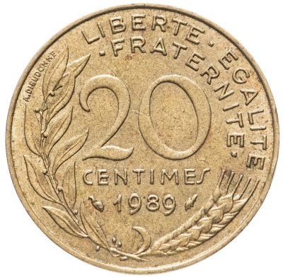 купить Франция 20 сантимов (centimes) 1989