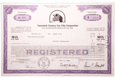купить Акция США TWENTIETH CENTURY-FOX FILM CORPORATION, 1978 г.