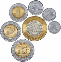 Купить Мексика набор монет 2016 год 10, 20, 50 центаво, 1, 2, 5 и 10 песо (7 штук)