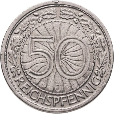купить Германия 50 рейхспфеннигов (reichspfennig) 1928, знак монетного двора "J" — Гамбург