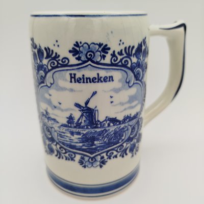 купить Пивная кружка "Heineken" с голландскими пейзажами в медальонах, фаянс, роспись, деколь, Delfts Blauw, Нидерланды, 1970-1990 гг.