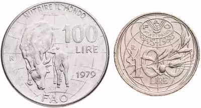 купить Италия набор из 2х монет 100 лир 1979-1995 "ФАО"