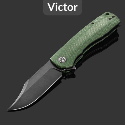купить Складной нож Petrified Fish Victor Blackwash PFP03 (PFP03GRMW), сталь K110, рукоять Green Micarta