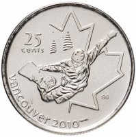 Купить Канада 25 центов (cents) 2008 "XXI зимние Олимпийские Игры, Ванкувер 2010 - Сноуборд"