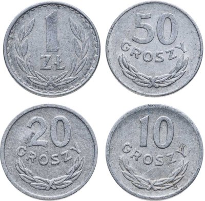 купить Польша набор из 4 монет 10, 20, 50 грошей и 1 злотая 1984-1990