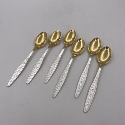 купить Набор чайных ложек с геометрическим узором на 6 персон, мНЦ (медь-никель-цинк), золочение, Кольчугинский завод цветных металлов, СССР, 1960-1990 гг.