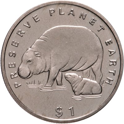 купить Либерия 1 доллар (dollar) 1994 "Сохраним планету Земля - Карликовый бегемот"