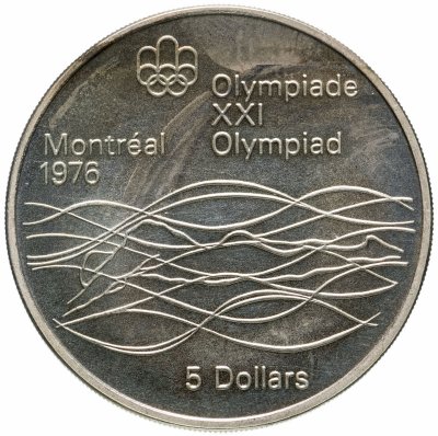 купить Канада 5 долларов (dollars) 1975 "XXI летние Олимпийские Игры, Монреаль 1976 - Плавание"