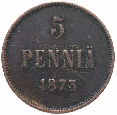 купить 5 пенни 1873, монета для Финляндии