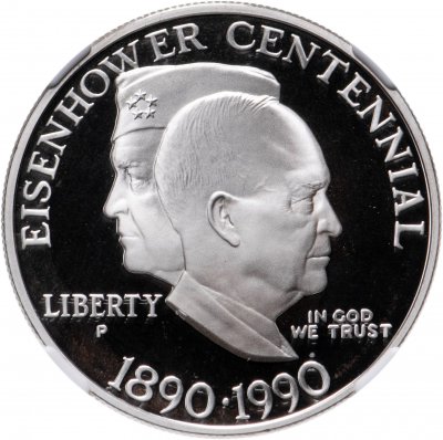 купить США 1 доллар (dollar) 1990 P "100 лет со дня рождения Эйзенхауэра" в слабе NGC PF69