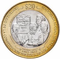 Купить Мексика 20 песо (pesos) 2017 год (100 летие Конституции)