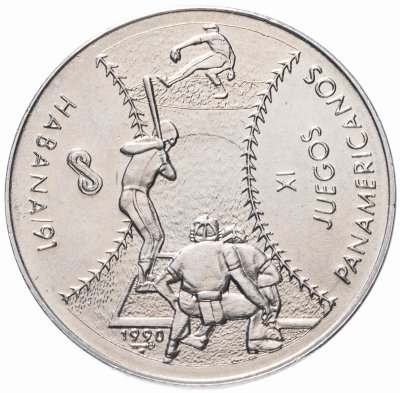 купить Куба 1 песо (peso) 1990 XI Пан-Американские игры, Гавана - Бейсбол