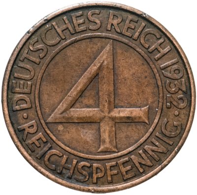 купить Германия 4 рейхспфеннига (reichspfennig) "А" 1932
