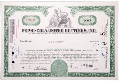 купить Акция США PEPSI-COLA UNITED BOTTLERS, INC., 1962 г.