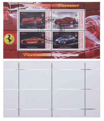 купить Бурунди марки квартблок "Феррари. Автомобили. Гонки" 150, 250, 350, 450 франков 2009