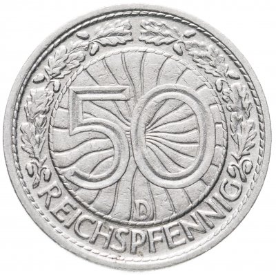 купить Германия 50 рейхспфеннигов (reichspfennig) 1927 D знак монетного двора "D" — Мюнхен