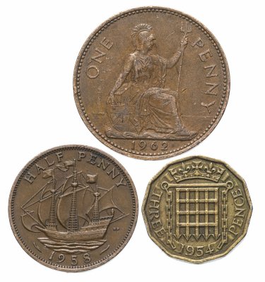купить Великобритания набор из 3 монет 1954-1970 (1/2 пенни, 1 пенни, 3 пенса)