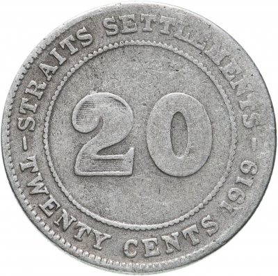 купить Стрейтс Сетлментс 20 центов (cents) 1919