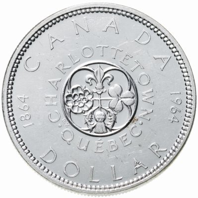 купить Канада 1 доллар (dollar) 1964 "100 лет Шарлоттауну и Квебеку"